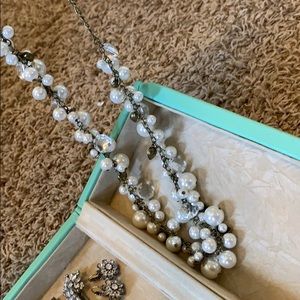 Pearl + crystal drops long necklace